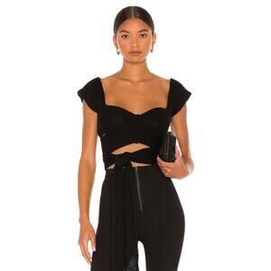 Atoir The Tulip Knit Top Womens M/10 Black Cropped Surplice Neck Waist Wrap Tie